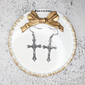 S925 Ear Wire Cross Drop Earrings, Cross Earrings, Jesus Christ, INRI