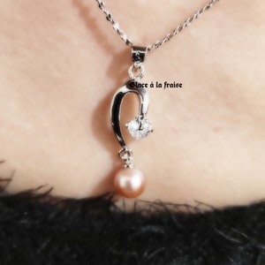 925 Sterling Silver Pearl Drop Arc Pendant Necklace, Pink Pearl, Pearl Pendant, S925 Necklace, Gift for her