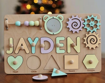 Baby Gift Boy Girl Name Puzzle Nursery Decor 1st Birthday Gift Personalized Wooden Name Puzzle Montessori Board Toddler Busy Board