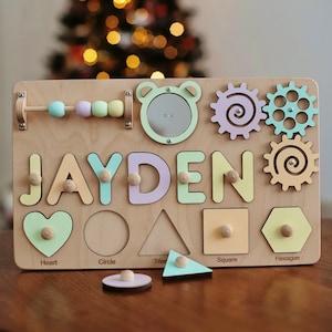 1st Birthday Baby Gift Name Puzzle Nursery Decor Personalized Wooden Name Puzzle Boy Girl Toddler Busy Board