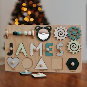 Name Puzzle First Birthday Gift Newborn gift Boy Custom Busy Board for Kids 1 year old Baby toys