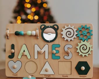 Custom Busy Board - 1 year old Gift, Wooden Name Puzzle
