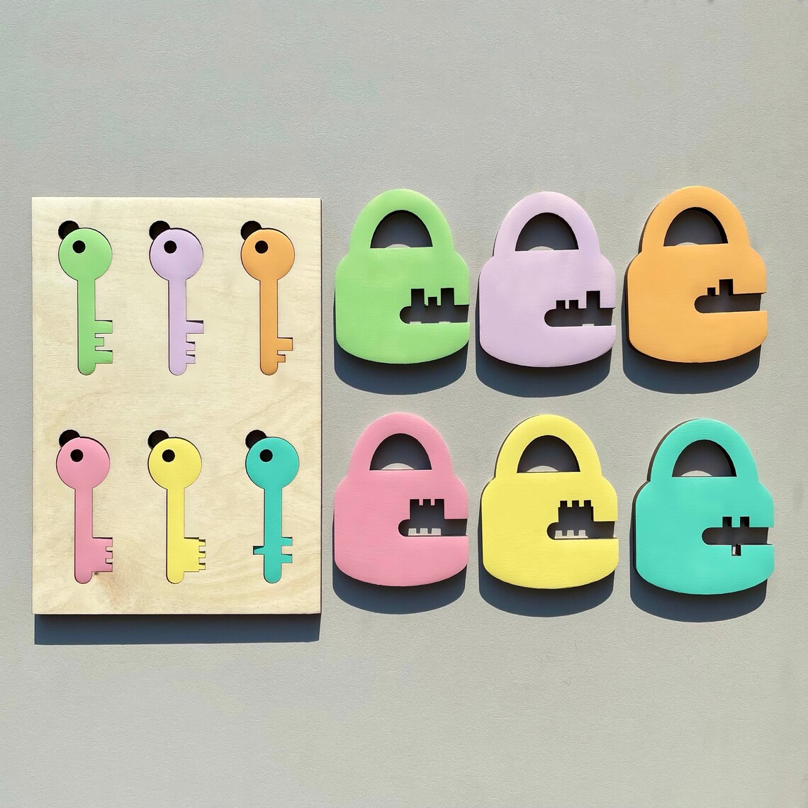 Montessori Wooden Puzzle Key Sorter Puzzle Kids Montessori Etsy