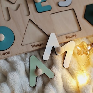 Baby Gift Name Puzzle First Birthday Gift Christmas Baby Gift Wooden Baby Toys Toddler Custom Busy Board image 3