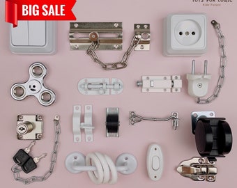 Busy board Parts, Busy Board Pieces, Busy board accessories, Busy board DIY, Busy board elements, busy board latches