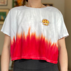 Red Dip Dyed Cropped T-shirt w/ Pizza Design