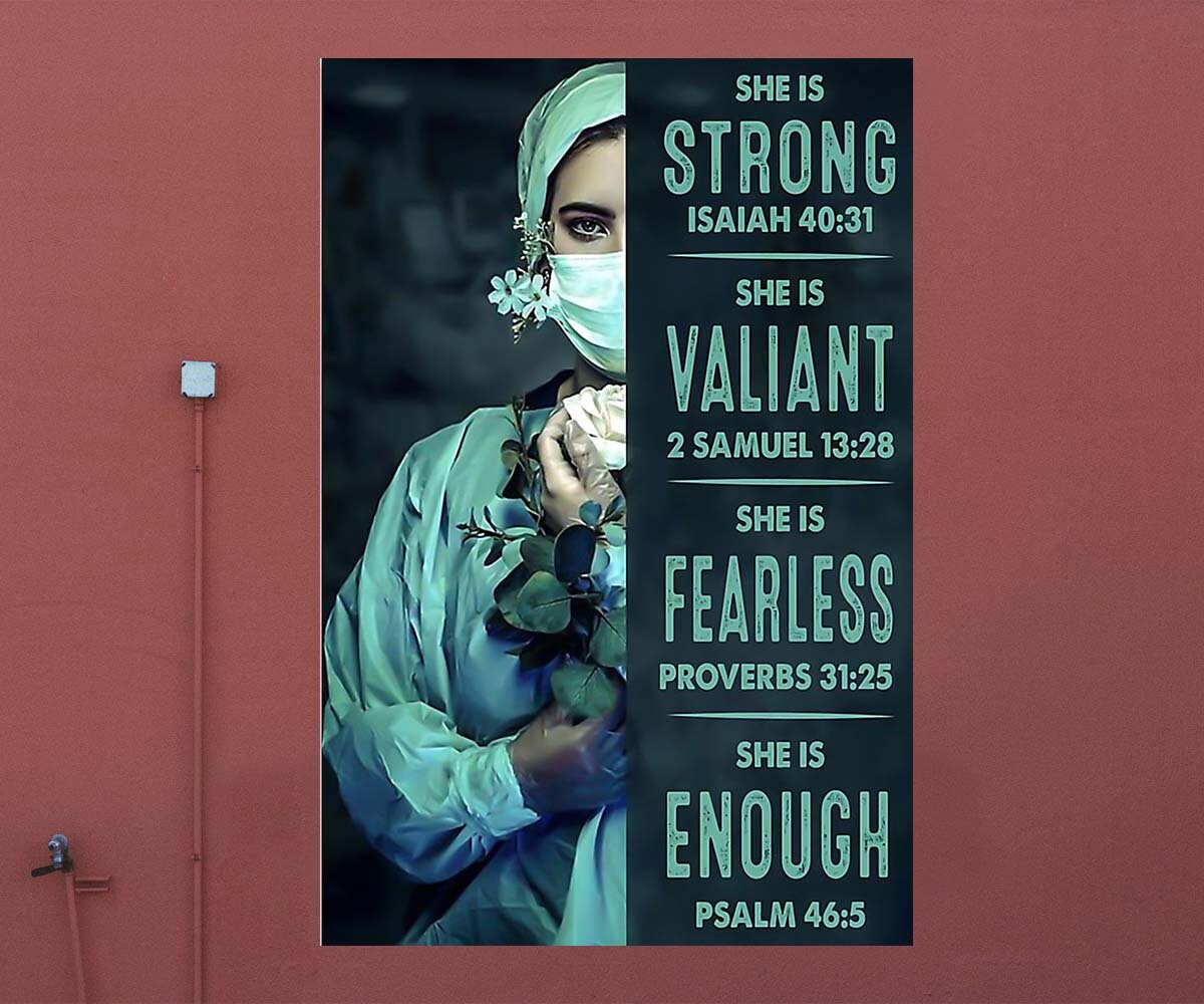 She Is Strong Nurse Poster Bible Verses Print Nurse Woman Etsy