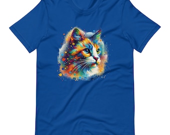 Bright Abstract Cat Art T-shirt | Eye-catching Feline Design