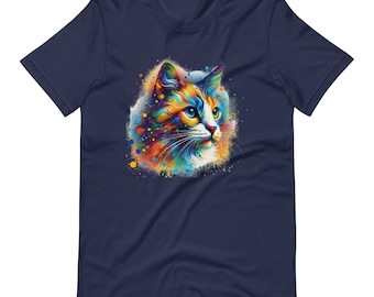 Bright Abstract Cat Art T-shirt | Eye-catching Feline Design