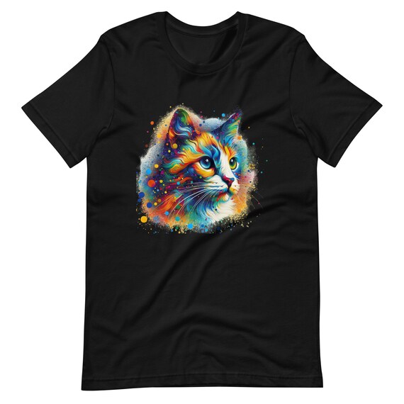 Bright Abstract Cat Art T-shirt | Eye-catching Feline Design
