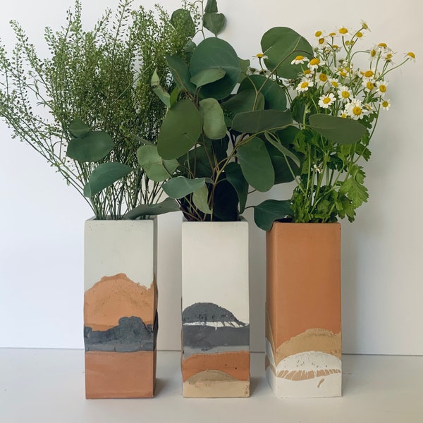 Handmade Rectangle Concrete Vase: Desert Inspired Home Decor
