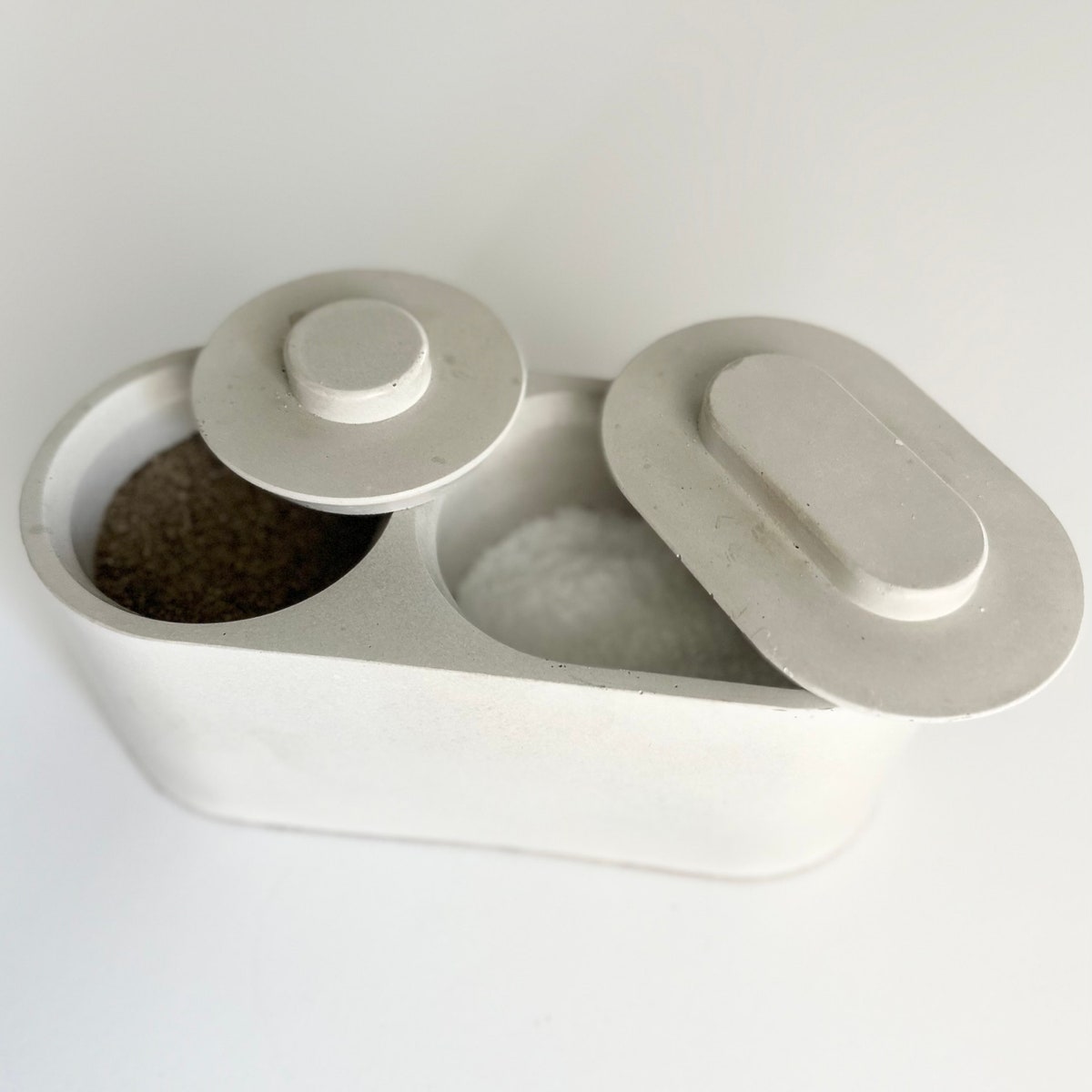 Handcrafted Concrete Salt and Pepper Pinch with Lids