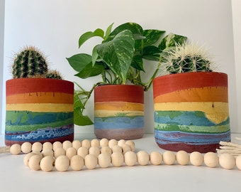 Prismapot | regenboog | betonnen plantenbak | boho | handgemaakt | cactus vetplanten kamerplanten | woondecoratie | boho | moderne | cadeau verpakt