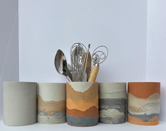 Handmade Concrete Utensil Holder: Rustic Desert Decor