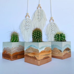 Hand Poured Concrete Planter: Desert Layered Cube Pot