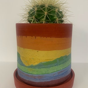 Prismapot regenboog betonnen plantenbak boho handgemaakt cactus vetplanten kamerplanten woondecoratie boho moderne cadeau verpakt afbeelding 3