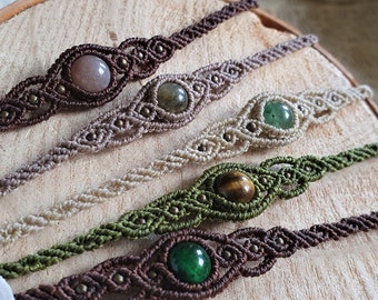 Macrame bracelet "Alive" with pink moonstone, labradorite, aventurine or tiger's eye