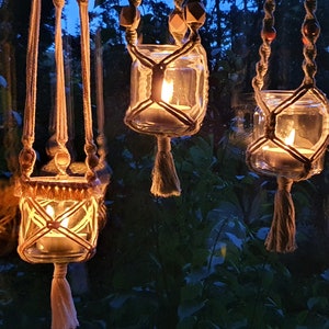 Macrame lantern "Shining Light" made from recycled cotton yarn