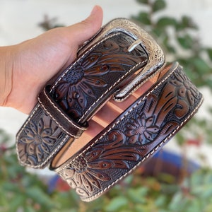 LEATHER BELT for WOMEN, Handmade, Western, Boho , Brown ,Embossed, Bohemian, Gift for Her