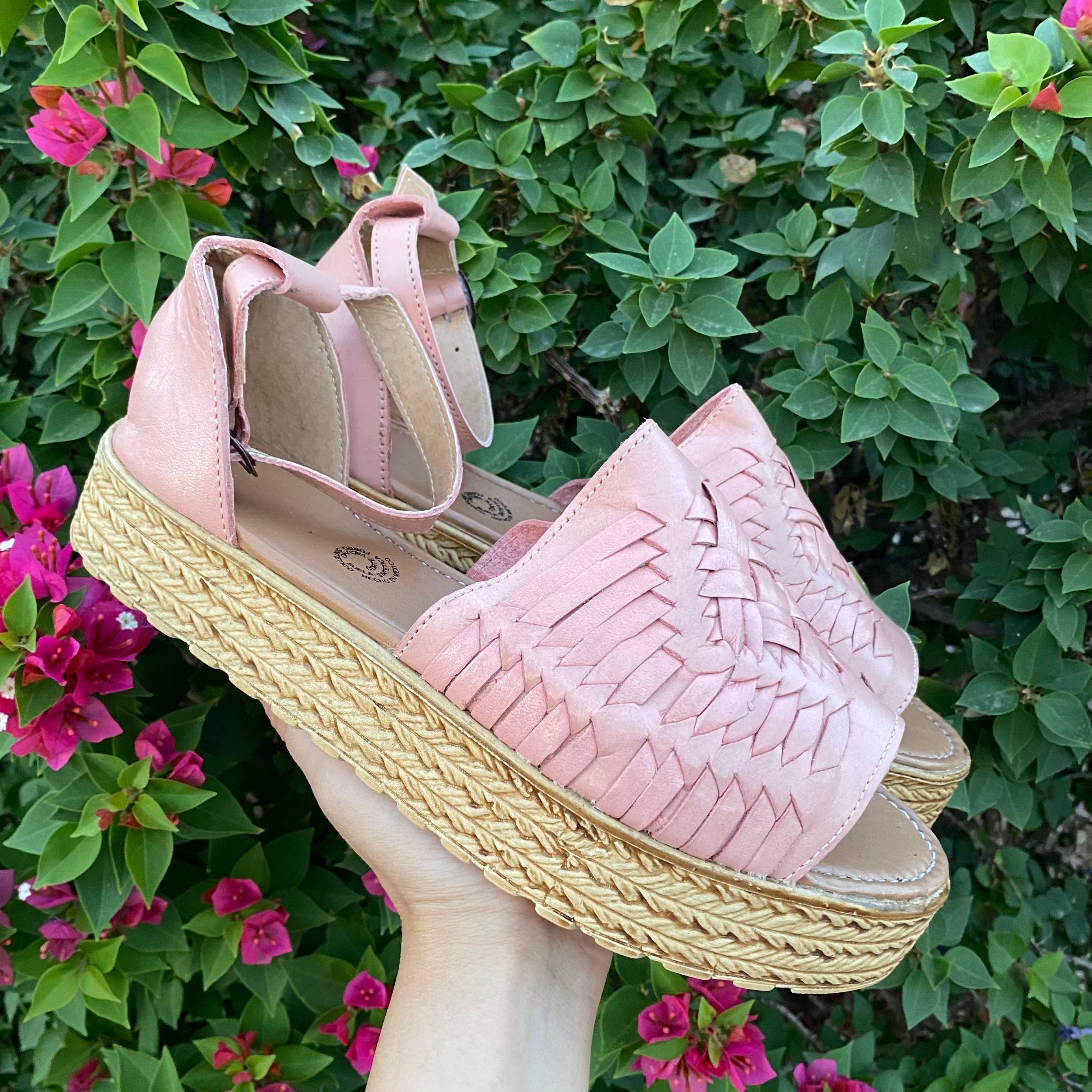 Pink huaraches platform sandals mexican sandal platform Etsy
