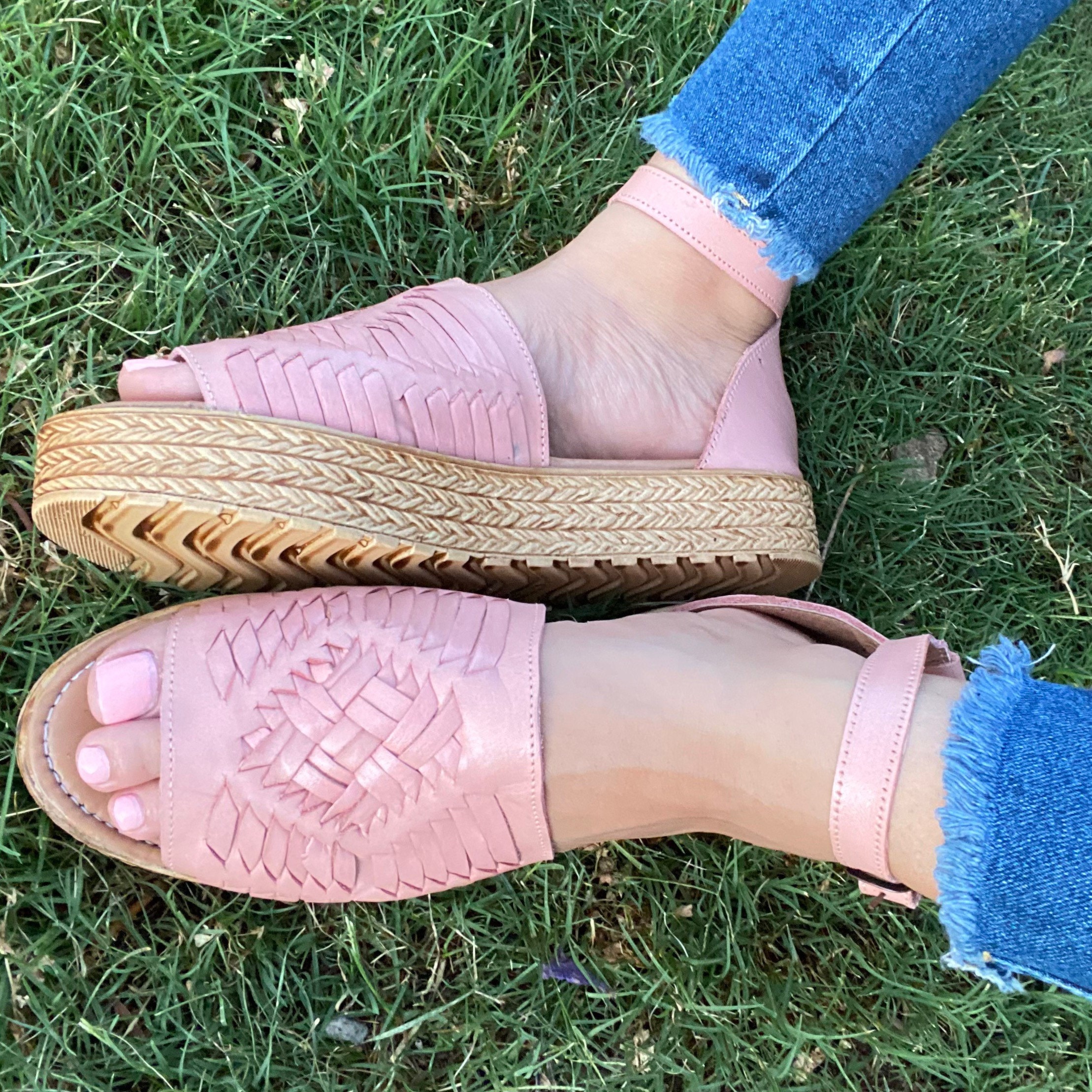 Pink Huaraches Platform Sandals Mexican Sandal Platform Etsy