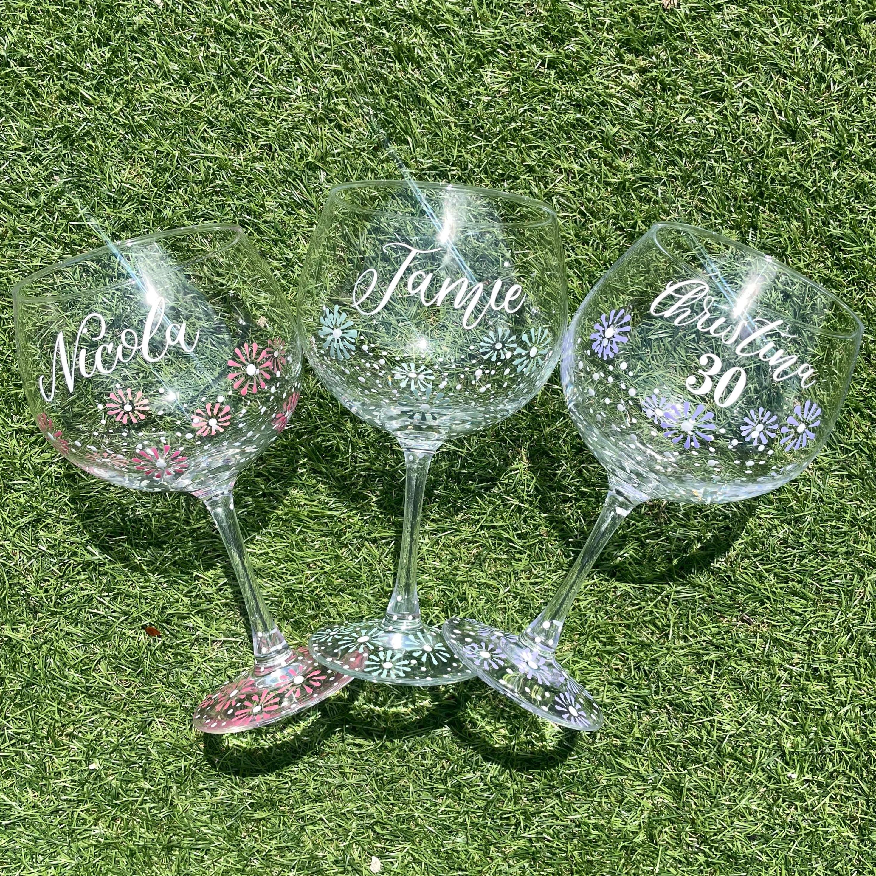 Jessie Enamel Flower Gin Balloon Glass Wine Glass Birthday Mothers Day Gifts (Pink Lily