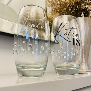 Personalised tall high ball glass with diamantes for birthday wedding celebrations