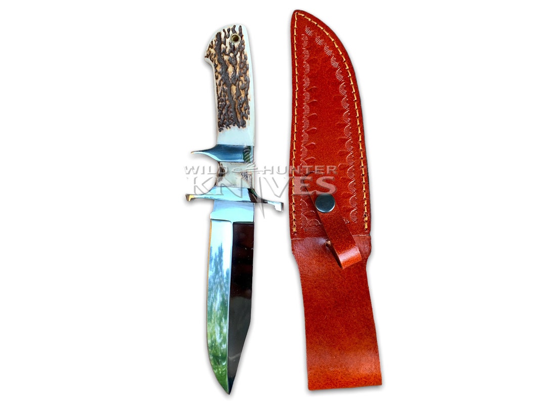 Hand Hunting Knife With Leather Sheath Deer Antler Etsy