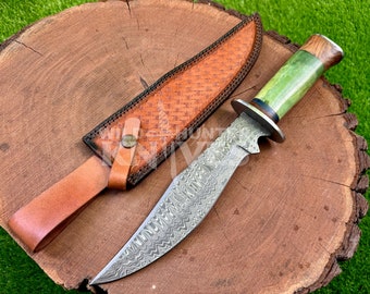 Handmade Damascus knife, full tang knife, Bowie knife, hunting knife, outdoor knife, knife with sheath, personalized gift, best gift for men