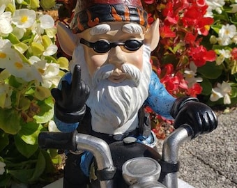 Large Flippin the Bird Biker Gnome