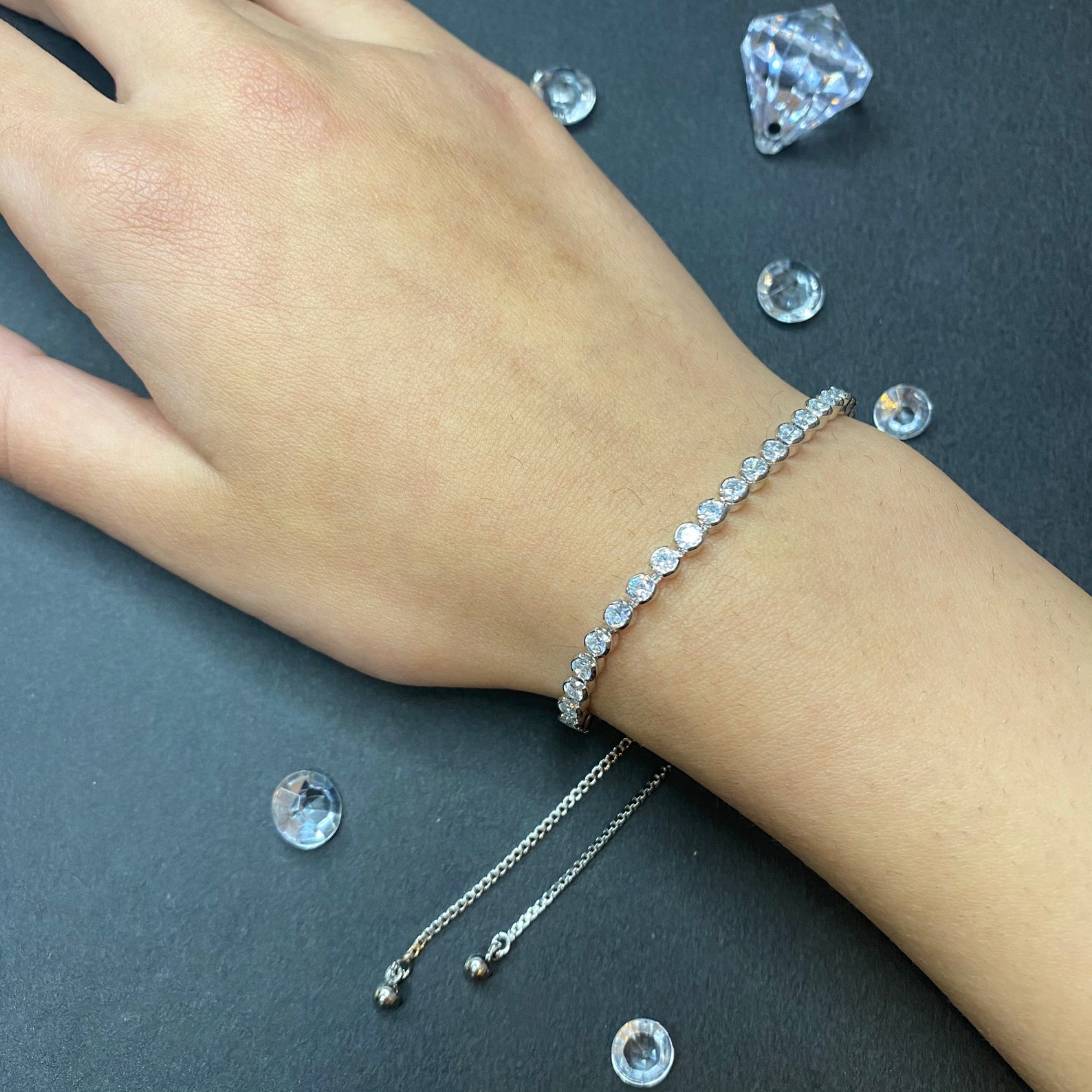 Sterling Silver 925 Adjustable Cubic Zirconia Tennis Bracelet Etsy