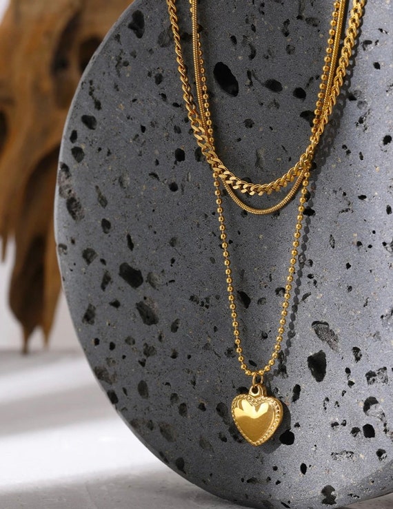 18k Gold Plated Triple Layered Gold Necklace Layer Necklace Etsy Uk