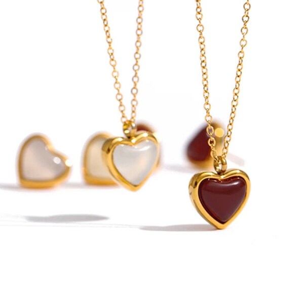 Gold Red Heart Necklace Etsy