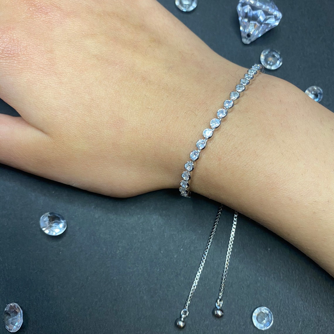 Sterling Silver 925 Adjustable Cubic Zirconia Tennis Bracelet Etsy