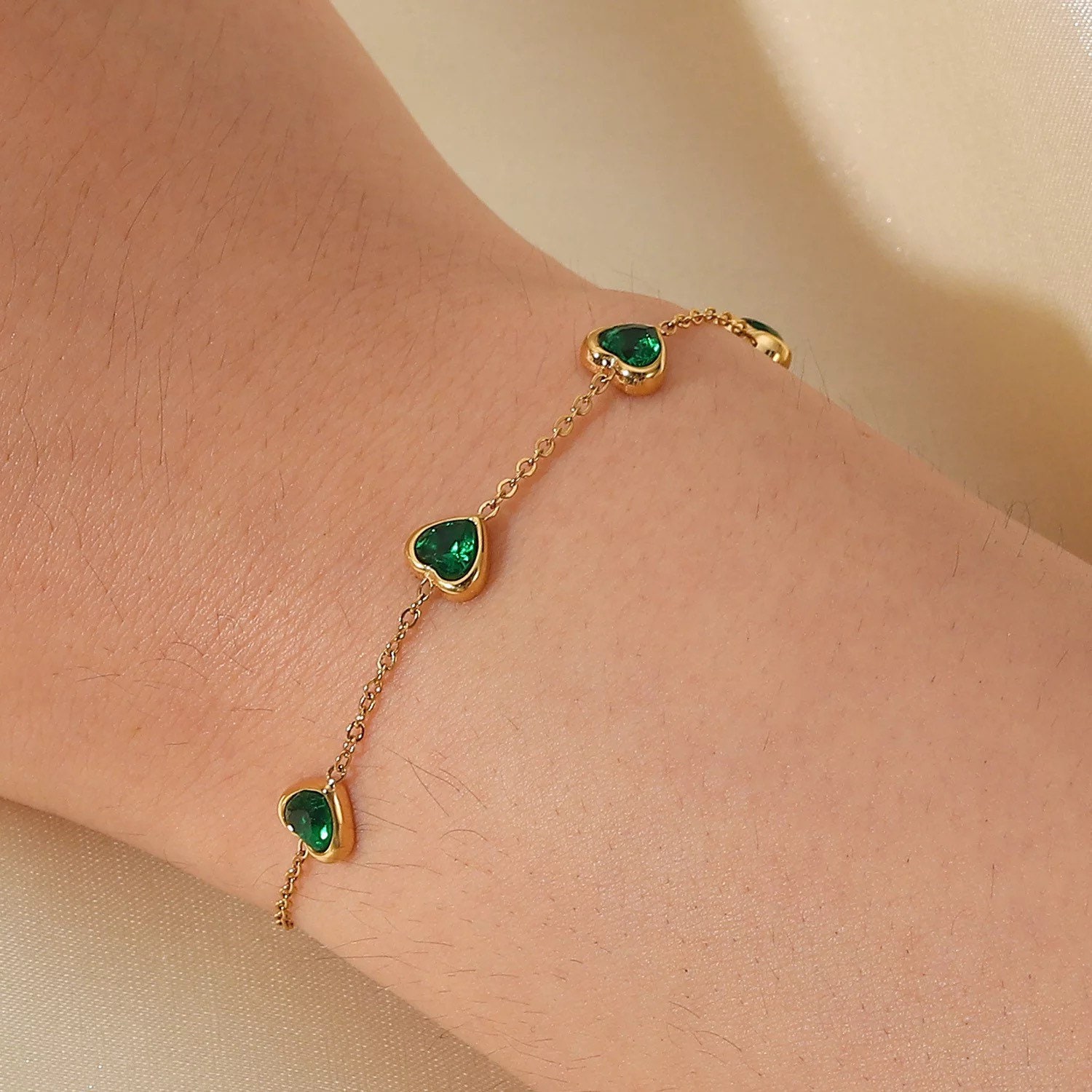 White Blossoms Bracelet Cubic Zirconia Dainty Charms Gold -   Blossom  bracelet, Emerald green earrings, 925 sterling silver chain
