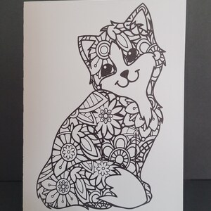 Cat & Dog Mandala Card, Blank Inside, Color your own card