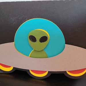 Carte extraterrestre OVNI, vierge à l'intérieur, martien, soucoupe volante, anniversaire, anniversaire, enfants, adultes