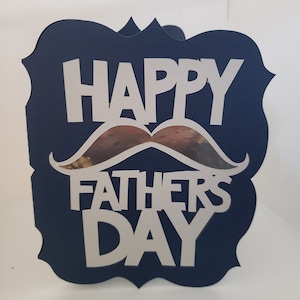 Happy Father's Day, Blank Inside, Blue, Grey, Moustache, Silver, Father, Husband, Partner,