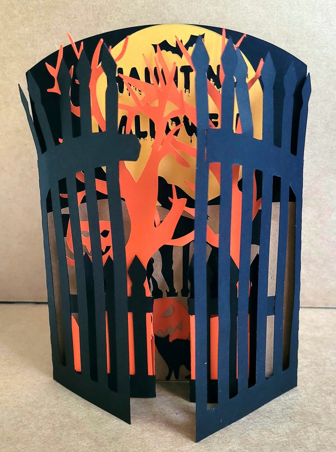Cemetery Gate 3D Card, Halloween, Black Cat, Jack-o-lantern, Cemetery ...