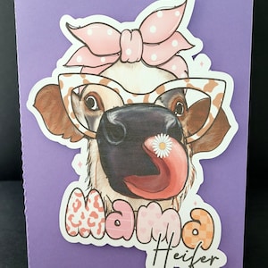Carte de fête des mères, "Mama Heifer", vierge à l'intérieur, maman, maman, maman, maman,