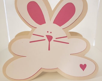 Easter Rabbit Card, Blank Inside, Pink, White, Wiskers, Heat, all ages
