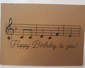 Happy Birthday To You Card, Blank, Kraft , Music, Song, Notes, All Ages