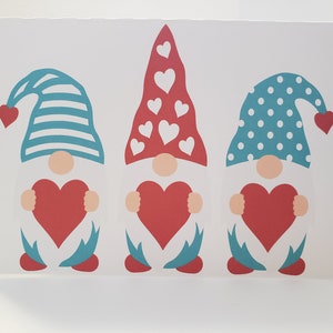 3 Gnome Valentine's Day Card, Blank Inside, Gnome, Hearts, Love, woman, Man, Friend, Family Partner