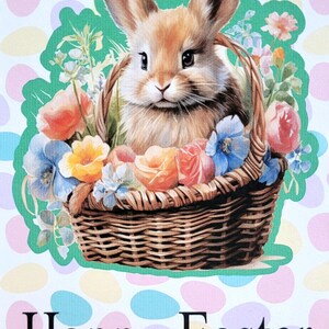 Joyeuses Pâques, Intérieur vierge, Pâques, Lapin dans un panier, Oeufs de Pâques, Rose, Vert, Violet, Lapin