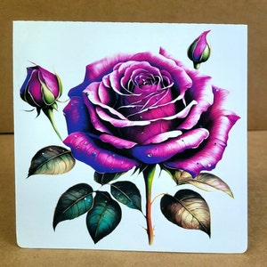 Carte de correspondance rose pourpre, intérieur vierge, violet, rose, bourgeons, feuilles, vert, famille, amis, êtres chers