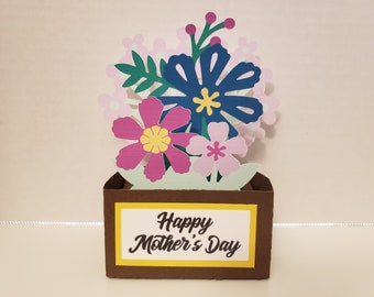 Happy Mother's Day Pop-up card,  Blank, Flowers, Pink, Purple, Blue