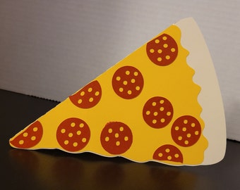 Pizza Slice Card, Blank Inside,  Use as a Card or Invitation, Crust, Meat, Pepperoni, Food,