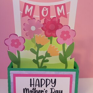 Bonne carte pop-up de fête des mères, fleurs, maman, vert, rose, blanc