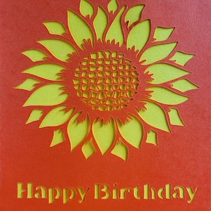 Joyeux anniversaire tournesol, blanc à l'intérieur, tournesol, anniversaire, orange, jaune, pour tout le monde
