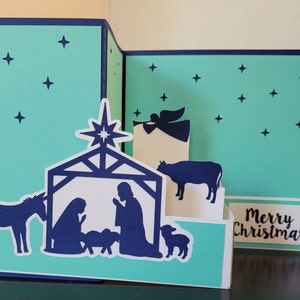 Carte pop-up Carte de Noël de la Nativité, Vierge, Âne, Marie, Joseph, Enfant Jésus, Ange, Buffle, Agneau, Berceau